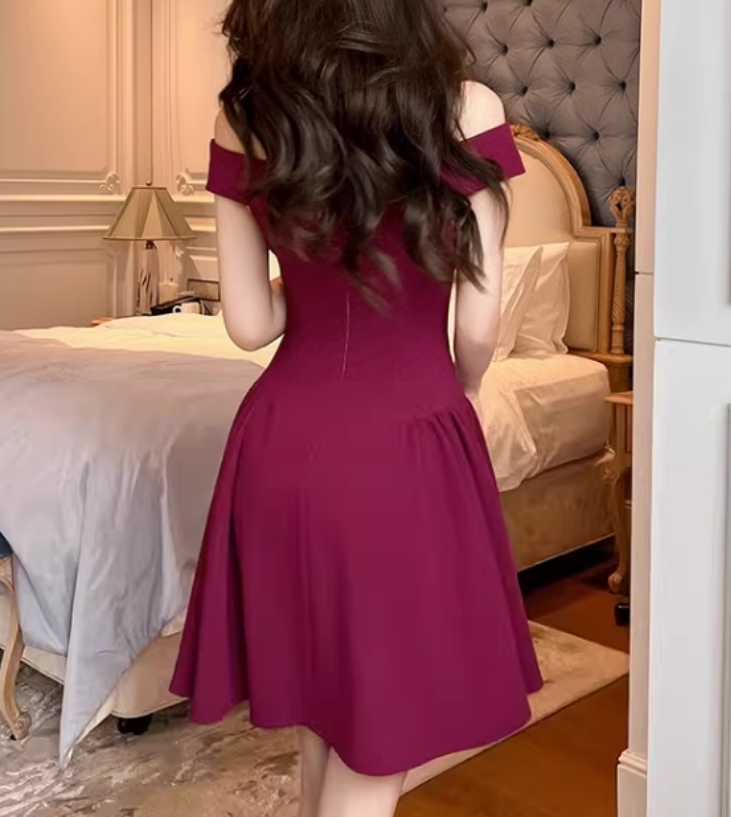 15141-Đầm xoè bẹt vai màu hồng đậm ( chéo nhật)_thumbnail_3