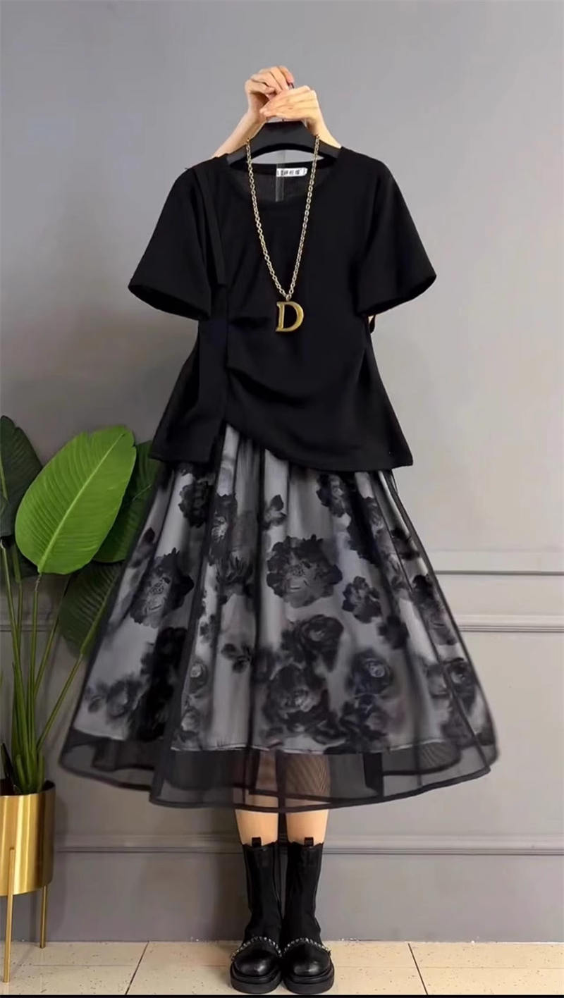 16121-Đầm đen xòe phối voan lưới  cách điệu ( chéo nhật, lụa in)_thumbnail_2