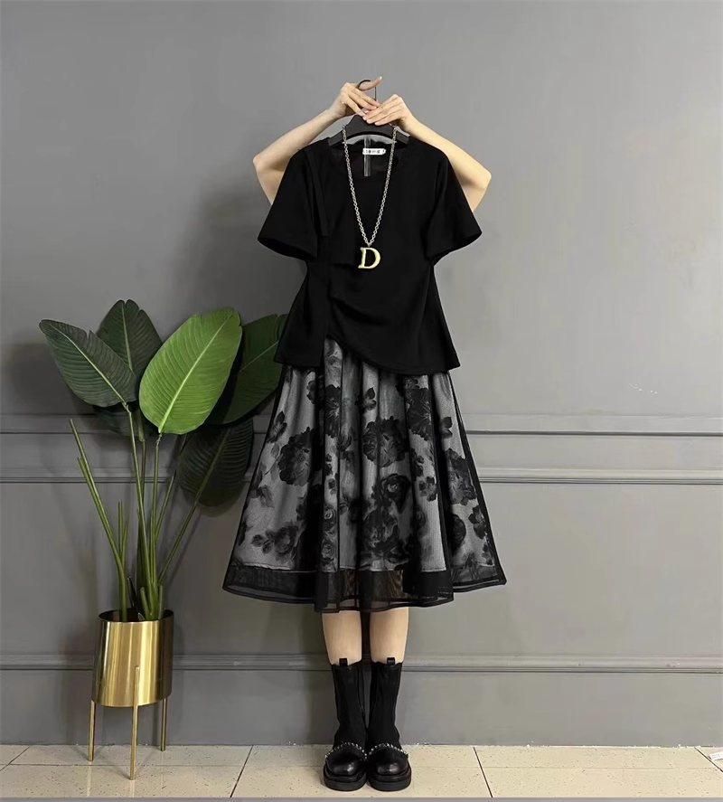 16121-Đầm đen xòe phối voan lưới  cách điệu ( chéo nhật, lụa in)_thumbnail_0