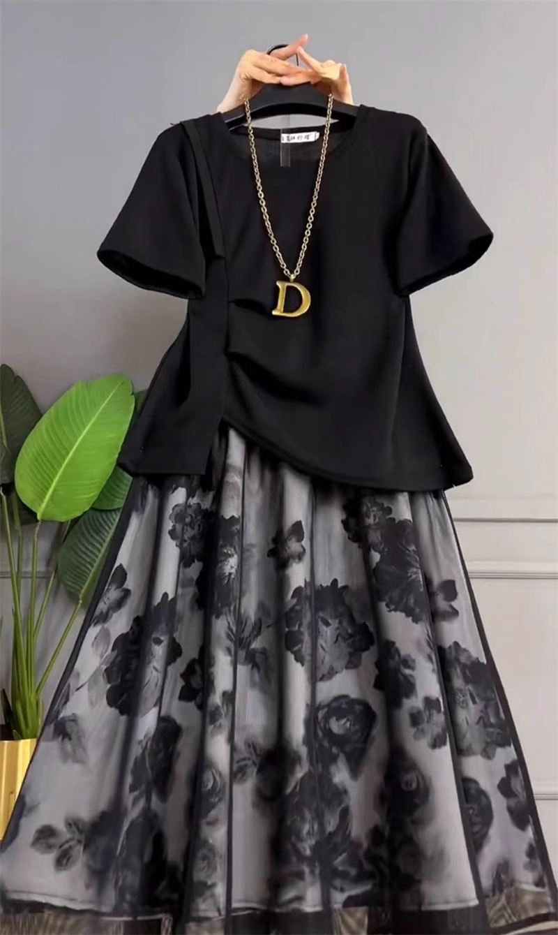 16121-Đầm đen xòe phối voan lưới  cách điệu ( chéo nhật, lụa in)_thumbnail_1