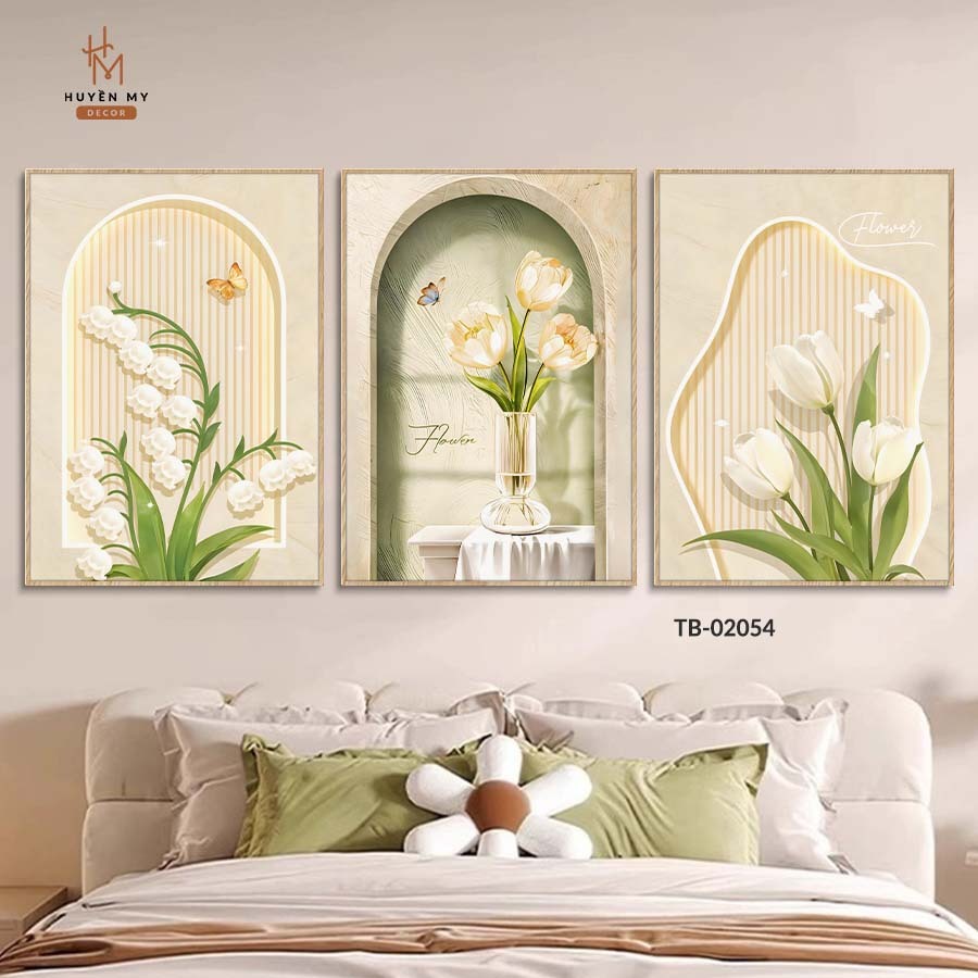 Bộ 3 Tranh Treo Tường,Hoa Lá Thiên Nhiên Cây Cảnh Trang Trí Phòng khách, Ngủ,Spa, Đại Sảnh, Khách Sạn - Huyền My Decor