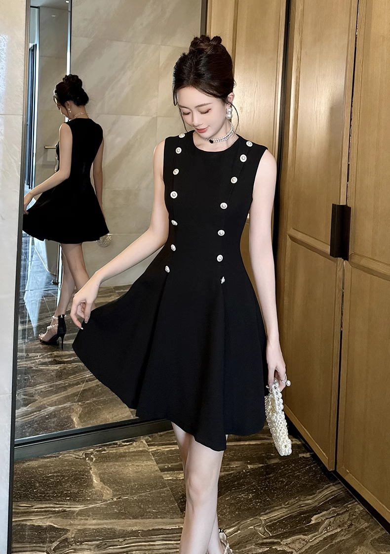 15783-Đầm xoè sát nách đen thân kết nút cách điệu ( chéo nhật,lót)-15783_thumbnail_3