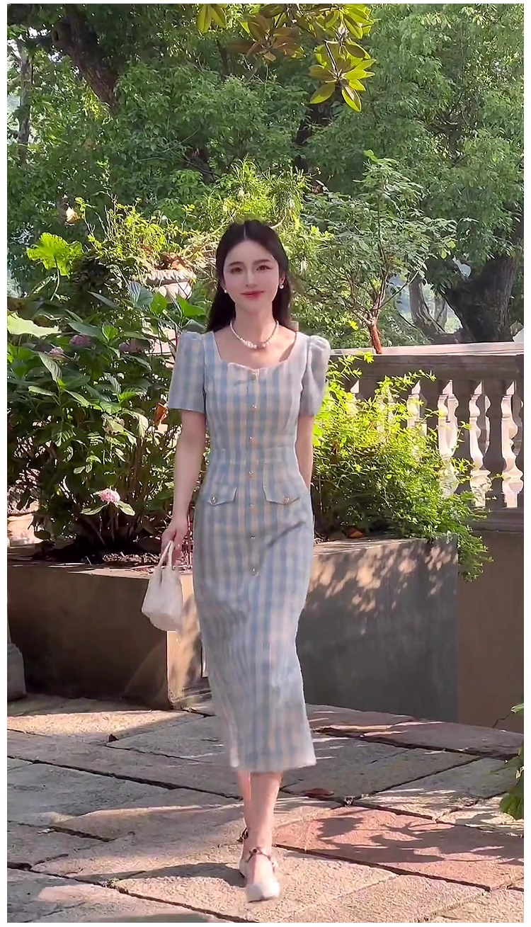 15698-Đầm suông dài  kẻ sọc trắng xanh ( dạ kẻ)_thumbnail_0