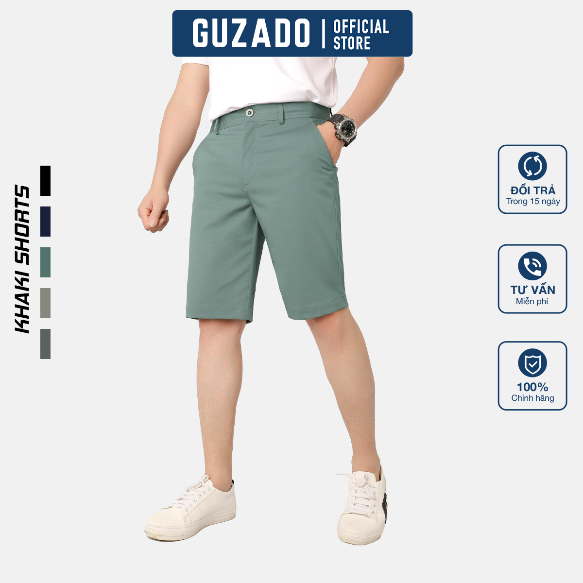 Quần Short Nam GUZADO Cạp Cúc Kaki Premium MKS01