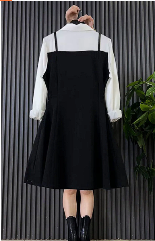 16055-Đầm xoè đen giả yếm phối sơ mi trắng tay dài ( chéo nhật, lụa)_thumbnail_2