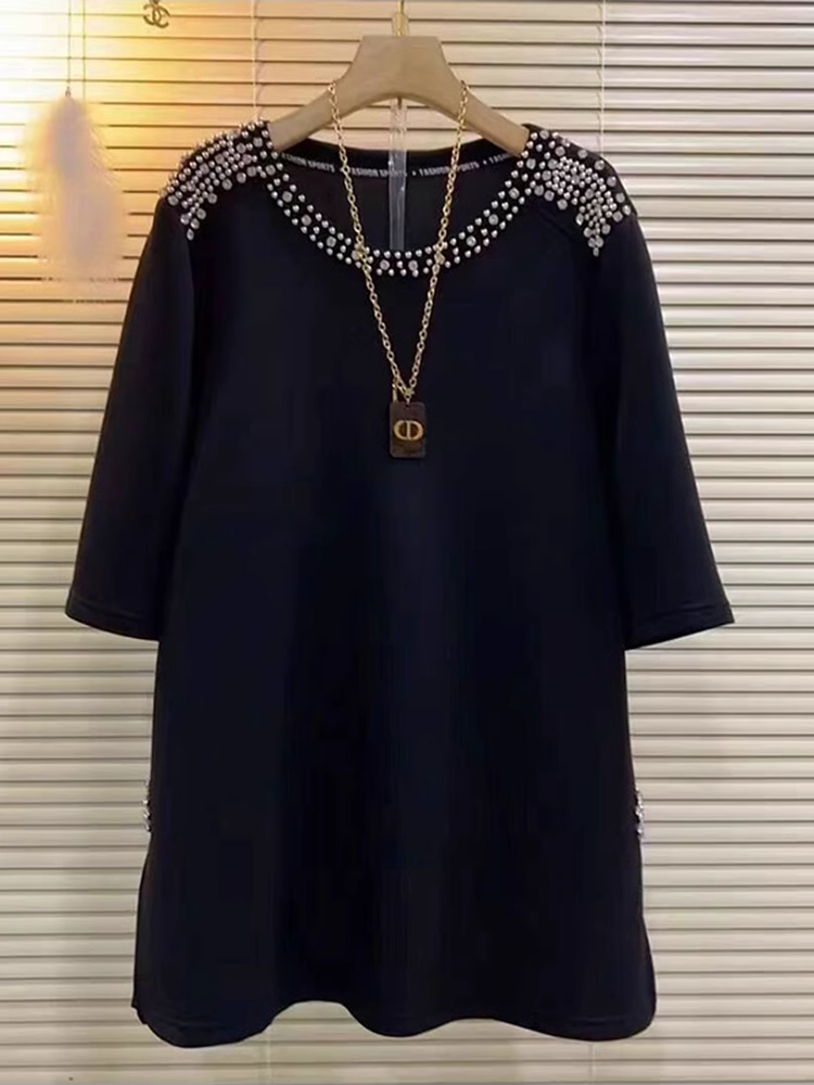 16043-Đầm suông đen tay lở cổ tròn ép hạt ( poly 2 da)_thumbnail_0