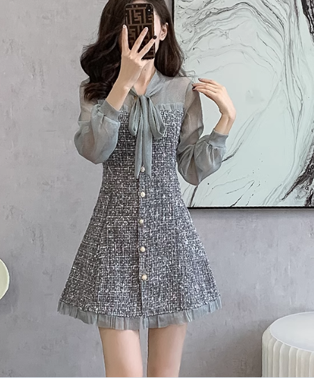 15760-Đầm suông A phối tay voan dài cổ kết nơ ( dạ text, voan)_thumbnail_0