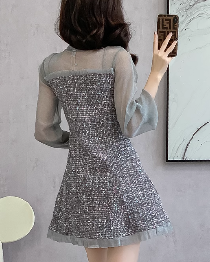 15760-Đầm suông A phối tay voan dài cổ kết nơ ( dạ text, voan)_thumbnail_2