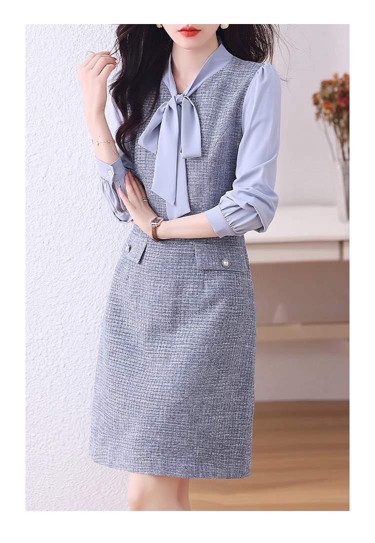 15810-Đầm dạ suông A phối tay dài cổ thắt nơ ( dạ text,voan)_thumbnail_1