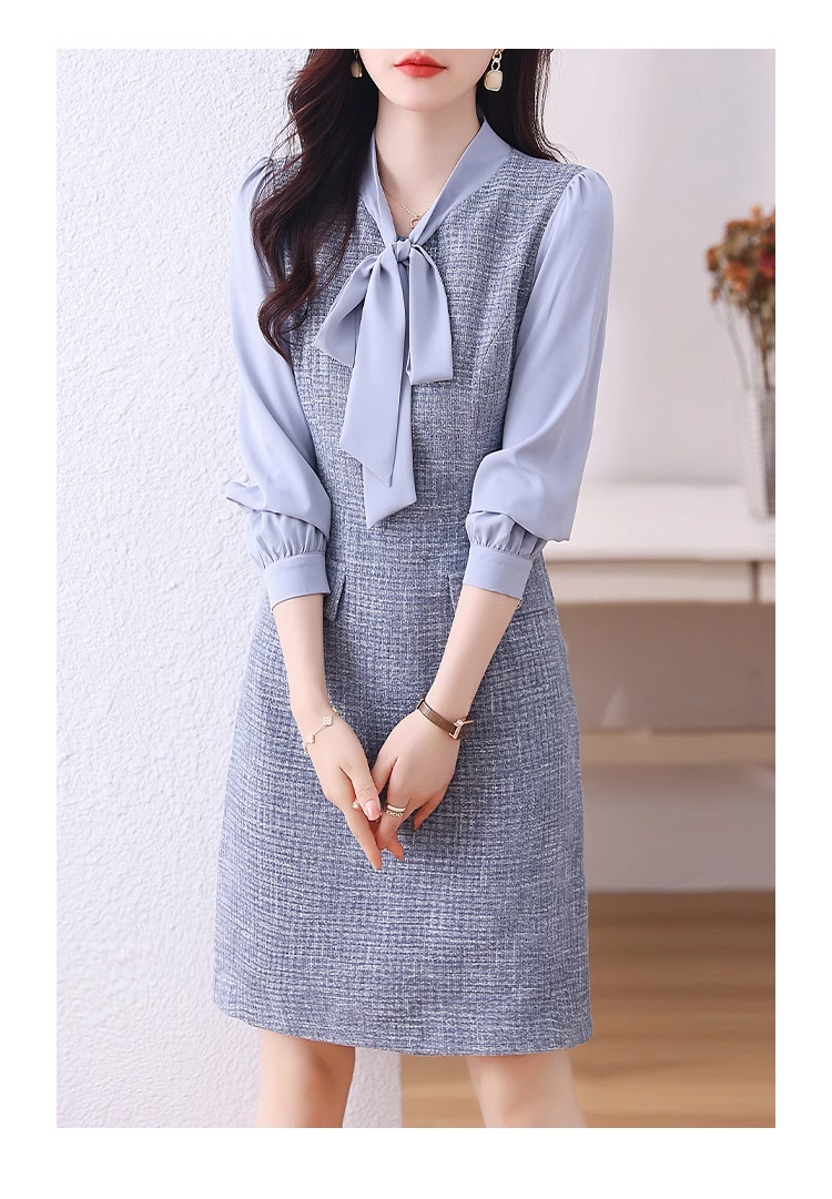 15810-Đầm dạ suông A phối tay dài cổ thắt nơ ( dạ text,voan)_thumbnail_2