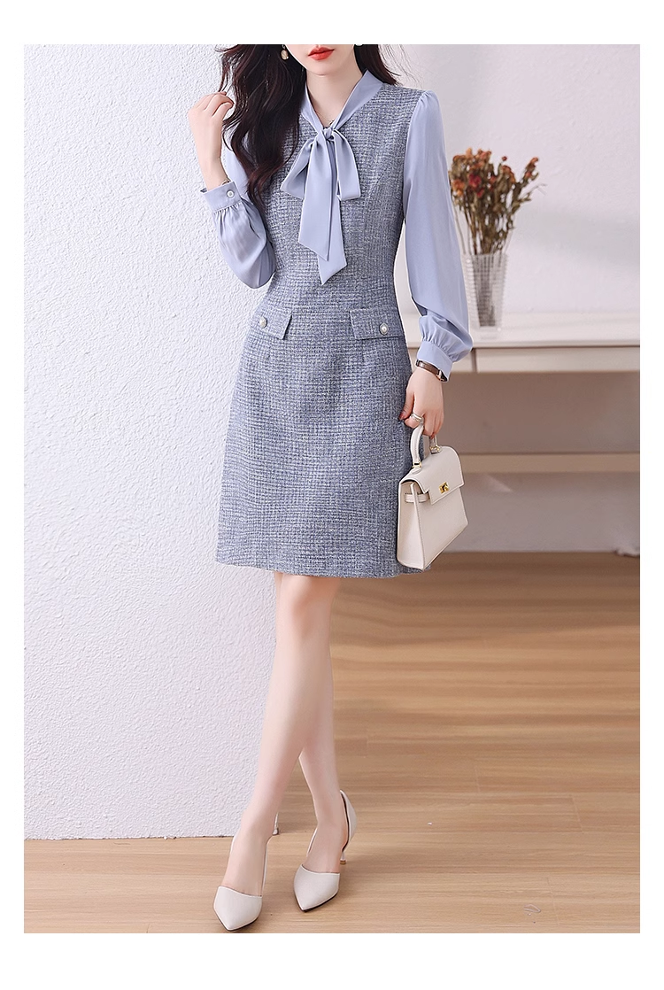 15810-Đầm dạ suông A phối tay dài cổ thắt nơ ( dạ text,voan)_thumbnail_0