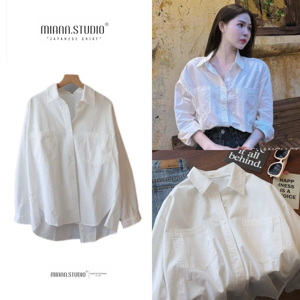 Áo sơmi đũi trơn đuôi tôm basic phối túi 2 bên cho nữ