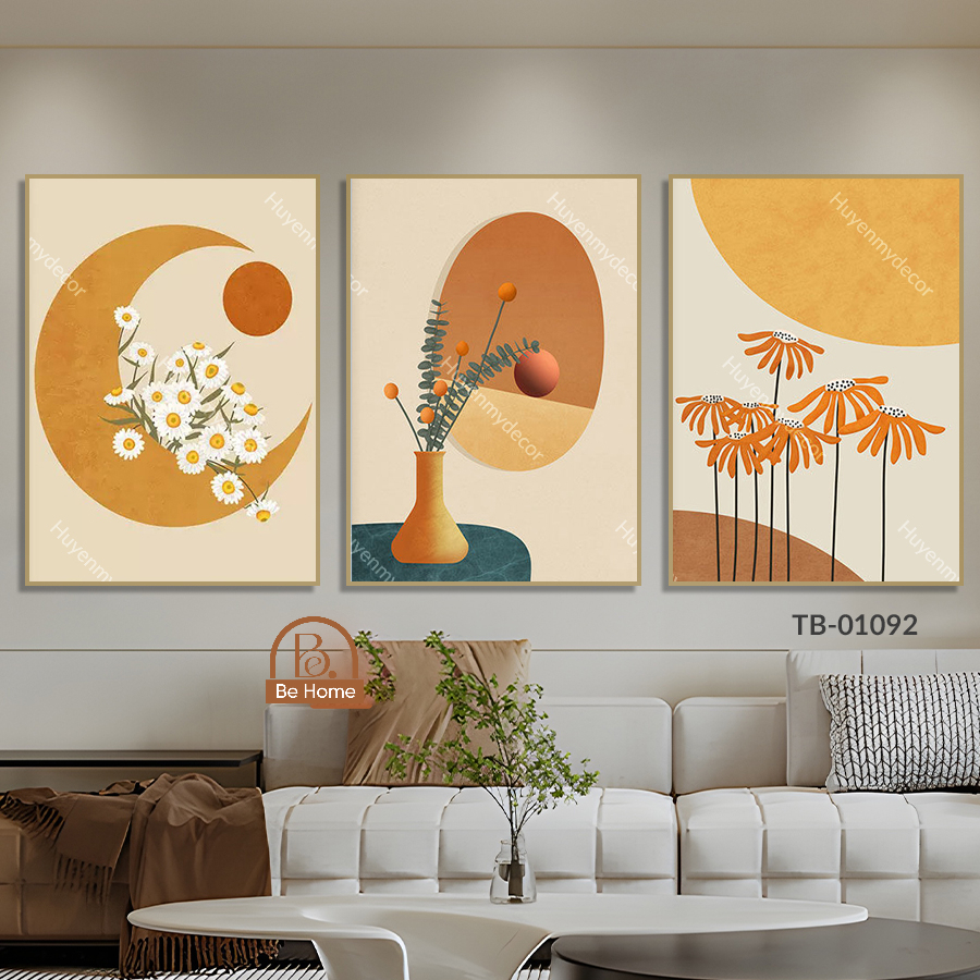 Bộ 3 Tranh Treo Tường Canvas Phong Cách Trừu tượng, Hiện Đại,Trang Trí Phòng Khách, Phòng Ngủ Homestay