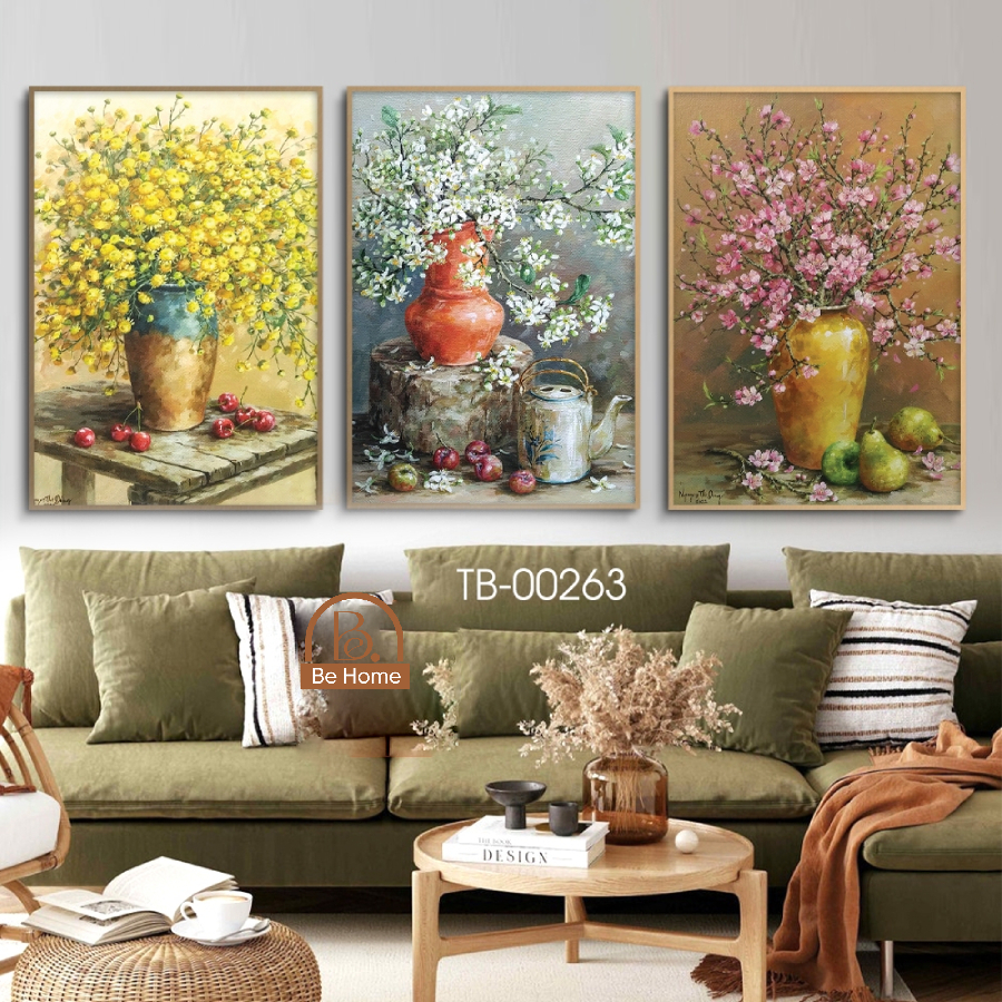 Bộ 3 Tranh Treo Tường Lụa Kim Sa Cao Cấp, Mẫu Mã Hiện Đại, Đa Dạng,Decor Phòng Khách, Phòng Ngủ, Phòng Bếp- BeHome Decor