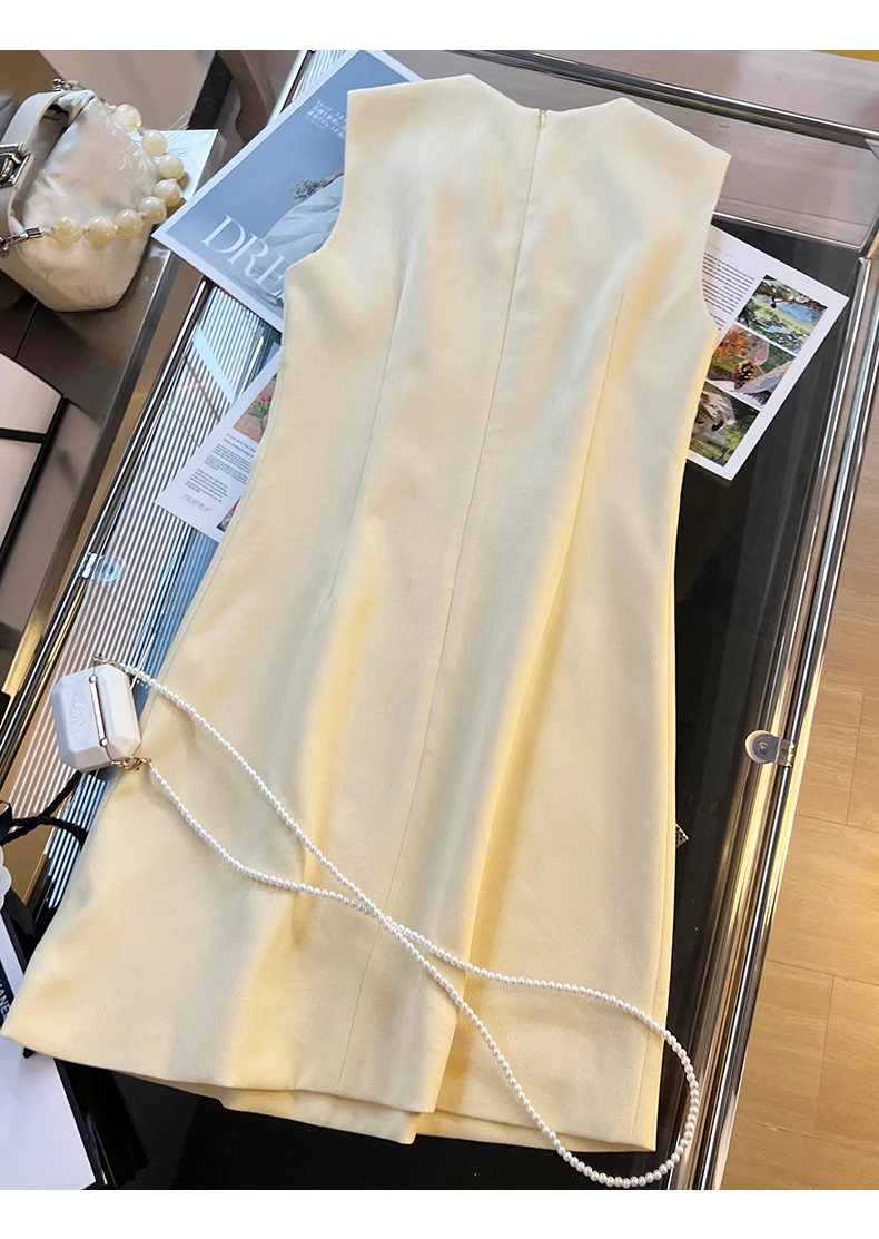 16211-Đầm A màu  vàng  sát nách kết bướm ( chéo nhật,lót)_thumbnail_2