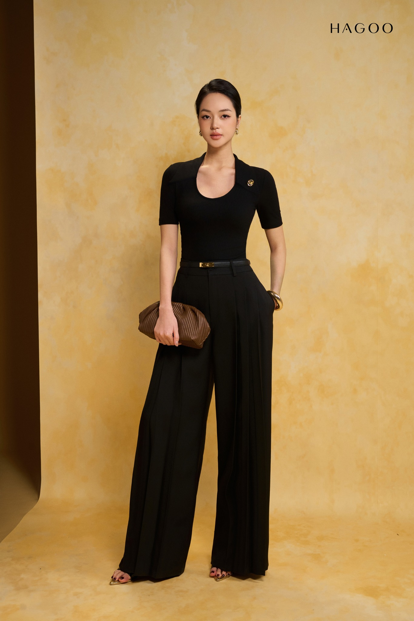 Quần suông cạp liền xếp 3 ly túi chéo HAGOO