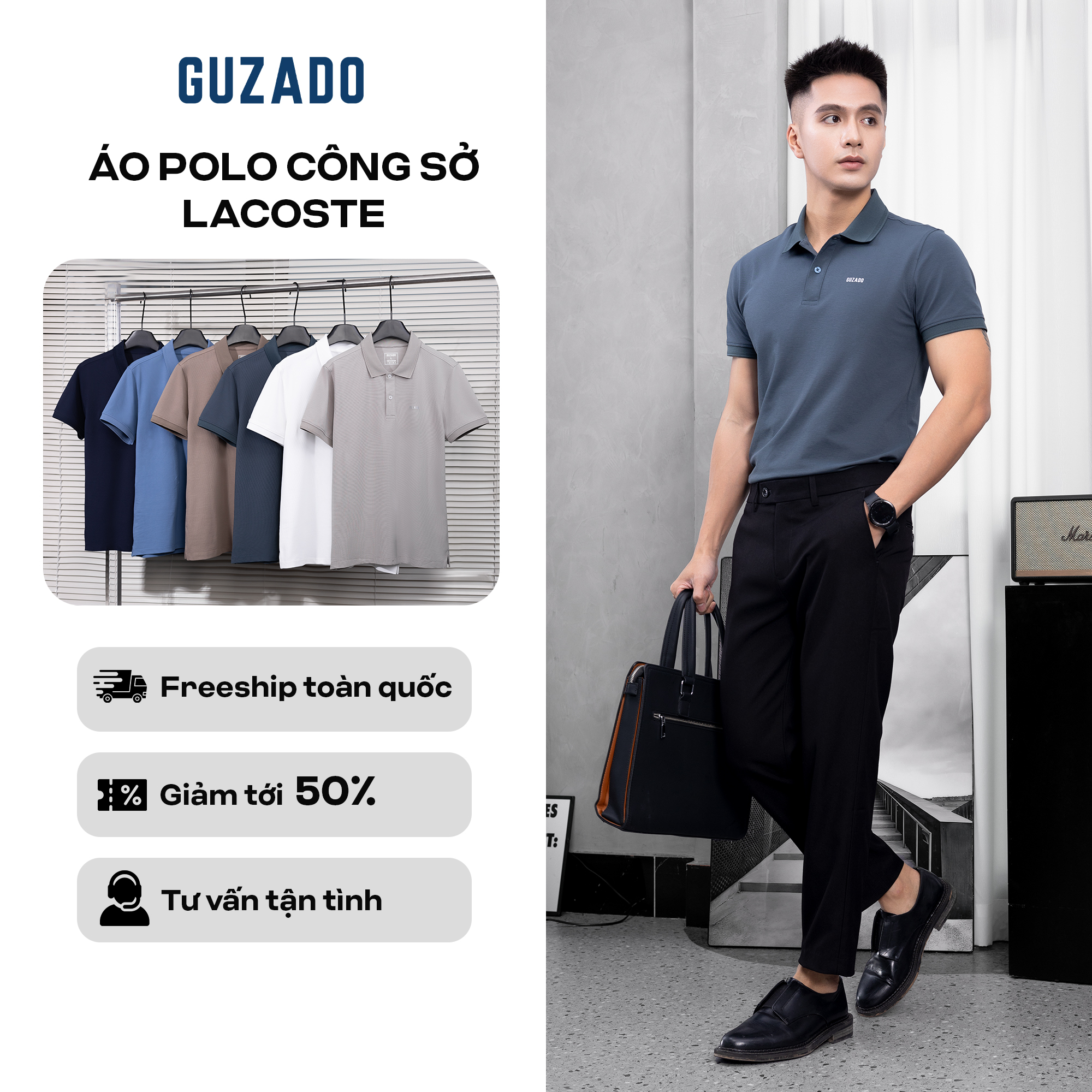 Áo Thun Polo Nam GUZADO Vải Cotton Thoáng Mát,Dày Dặn GPS2502