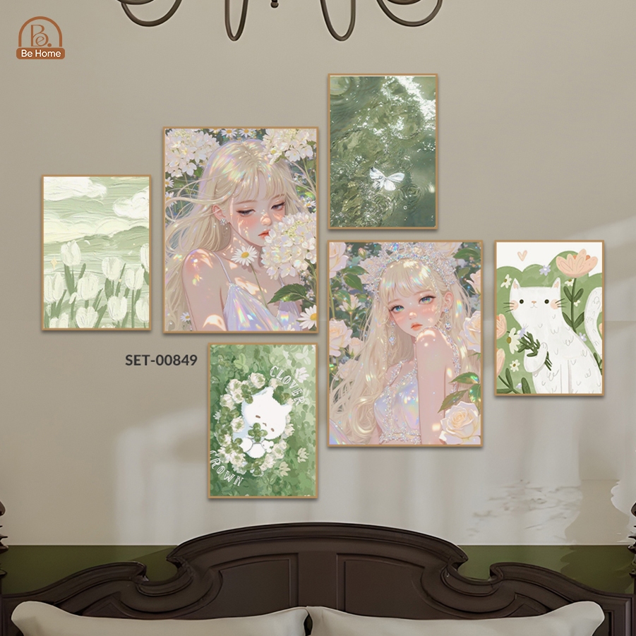 Set 6 Tranh Dán Tường, Nhiều Mẫu Hiện Đại, Trendy, Trang Trí Phòng Ngủ, Phòng Bé, Spa,Livestream - Behome Decor