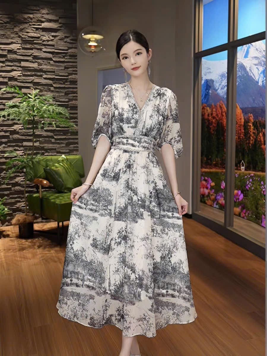16291-Đầm xòe tay lở in họa tiết 3D viền hạt ( lụa voan 3d, lót)_thumbnail_0