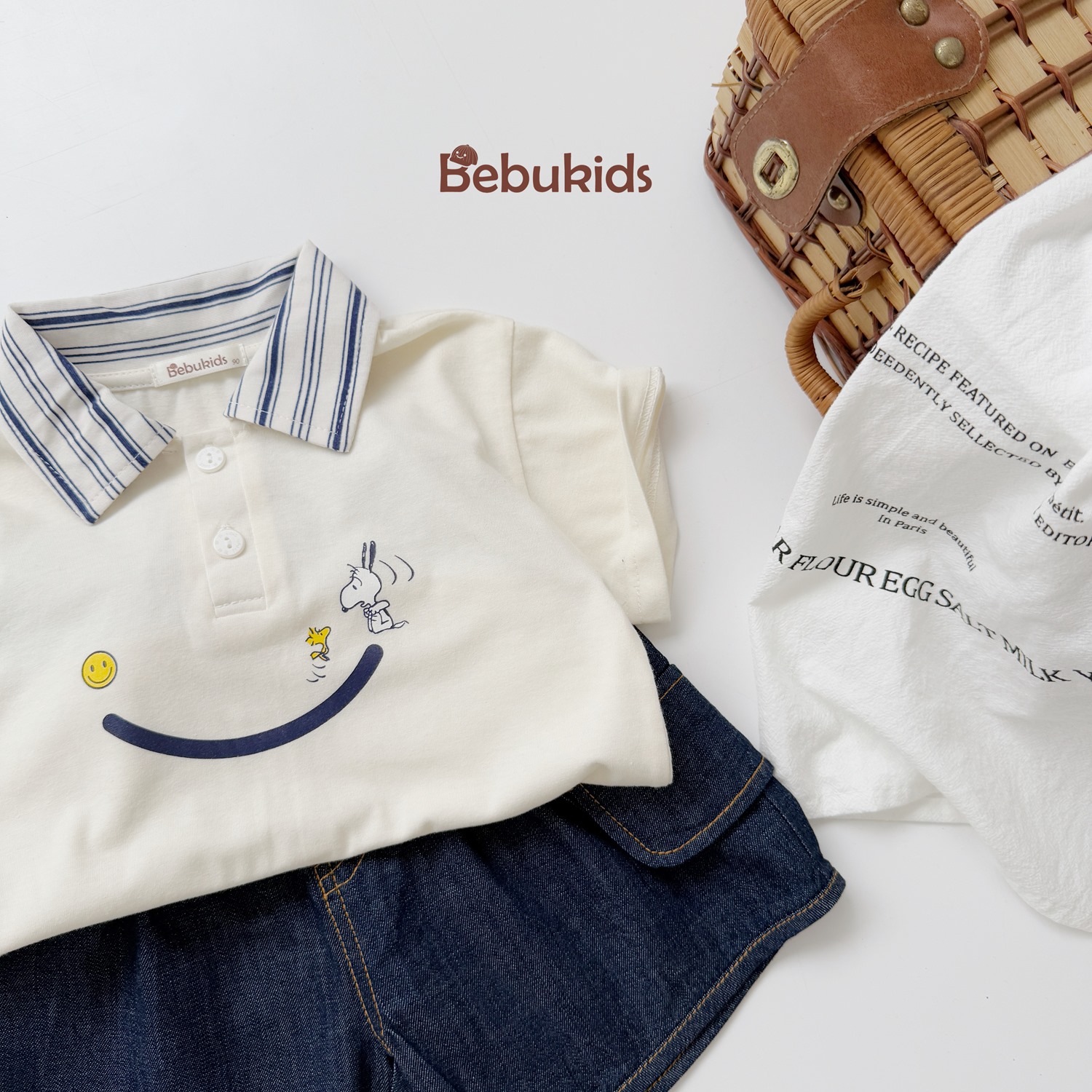 SB2230- bộ polo phối cổ kẻ in miệng cười