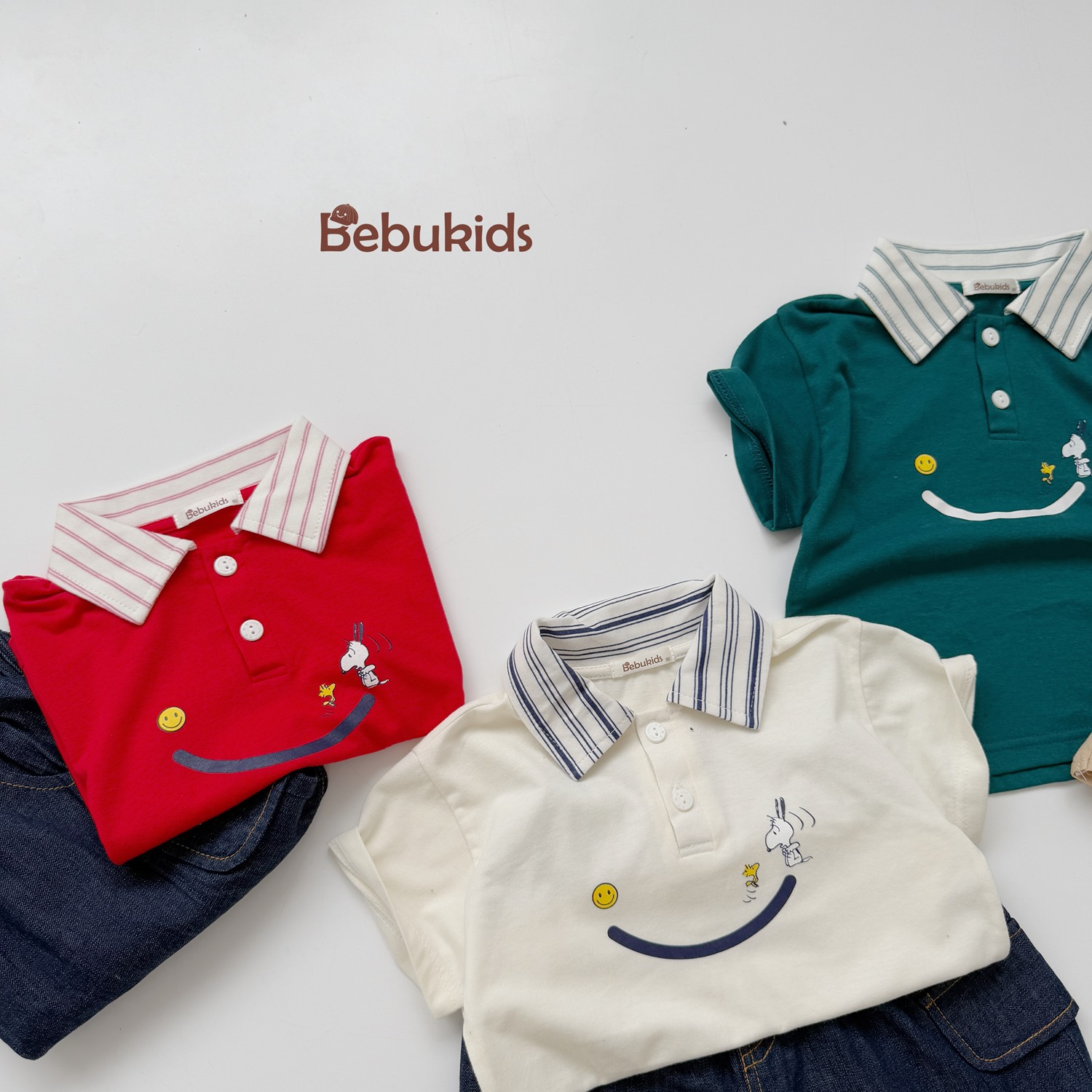 SB2230- bộ polo phối cổ kẻ in miệng cười