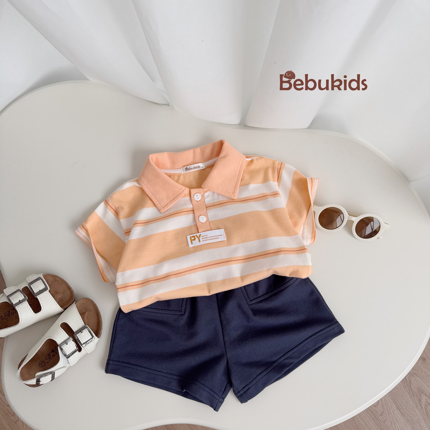 SB2259- bộ polo kẻ ngang kẻ cam
