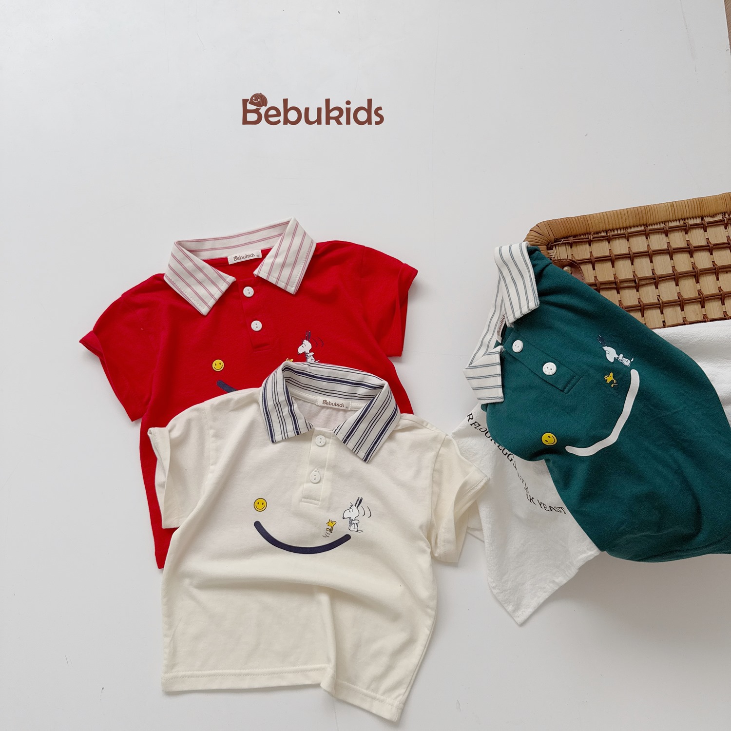 SB2230- bộ polo phối cổ kẻ in miệng cười