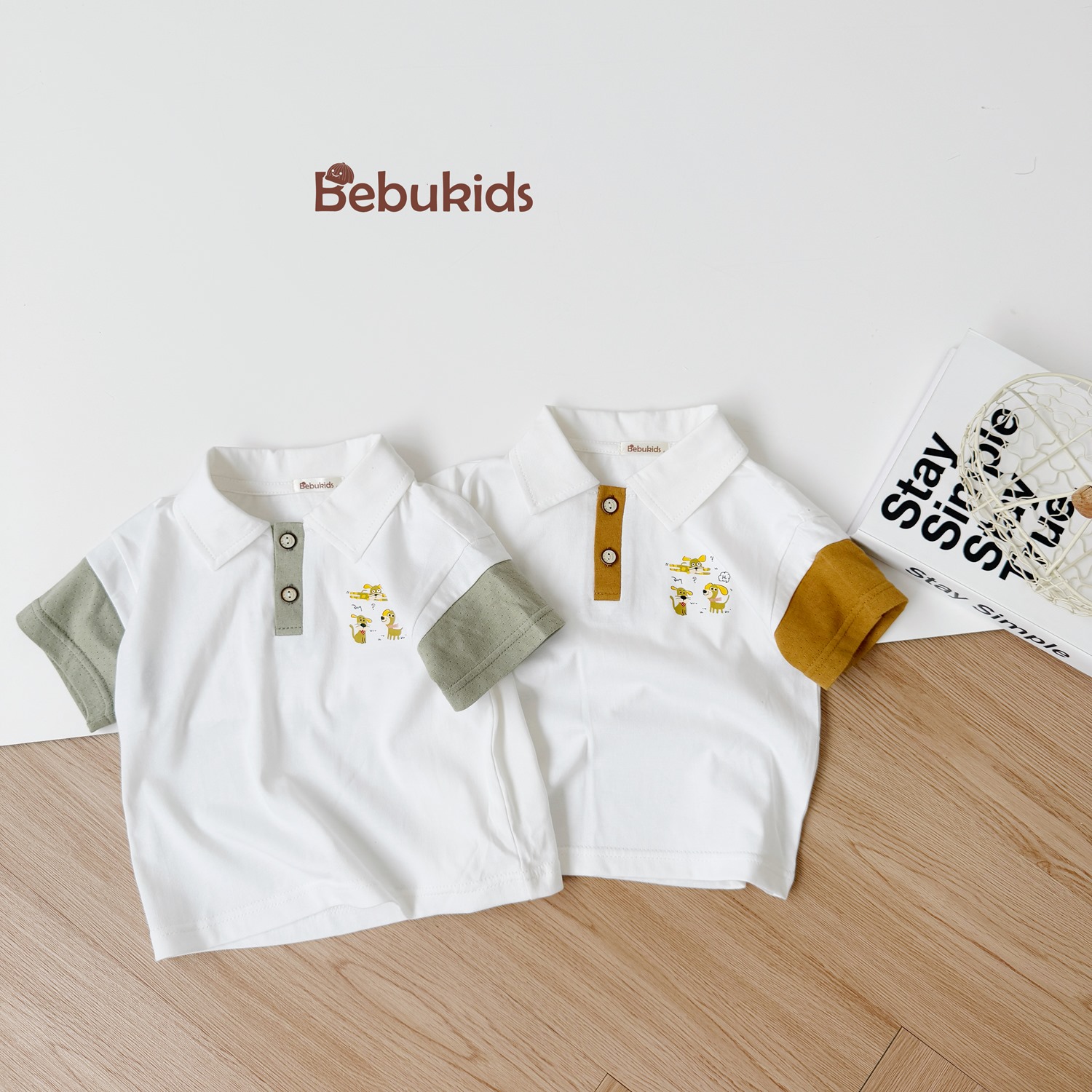 SB2261- bộ polo phối nẹp, tayin 3 chú cún ngực