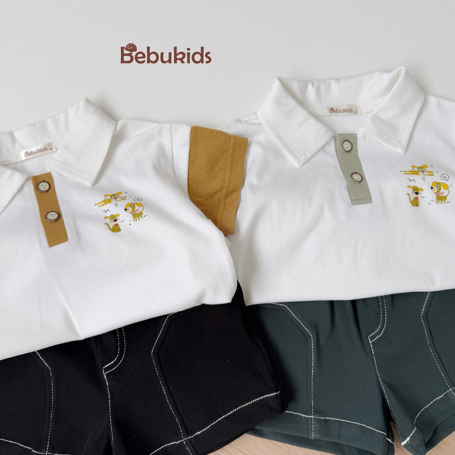 SB2261- bộ polo phối nẹp, tayin 3 chú cún ngực