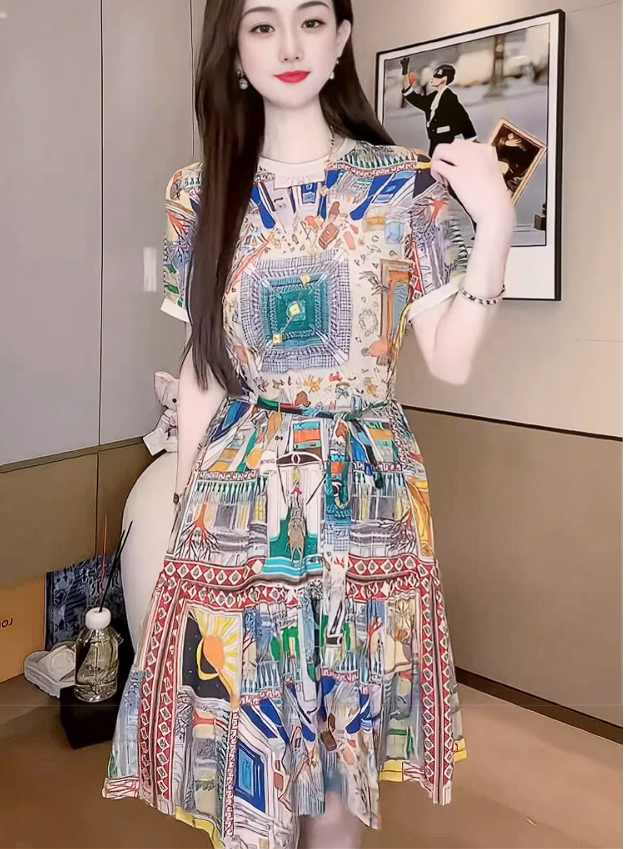 16230-Đầm lụa in hoạ tiết thổ cẩm 3D ( voan lụa)_thumbnail_1