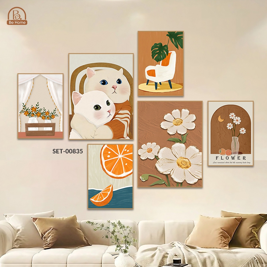 Set 6 Tranh Dán Tường, Nhiều Mẫu Hiện Đại, Trendy, Trang Trí Phòng Ngủ, Phòng Bé, Spa,Livestream - Behome Decor