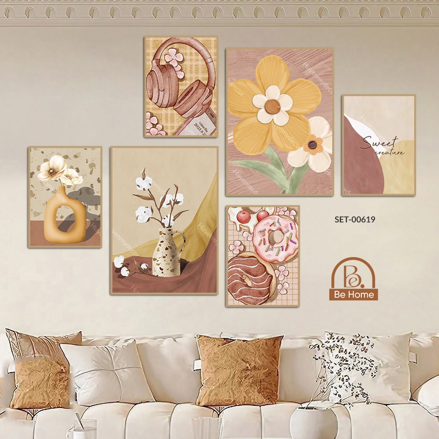 Set 6 Tranh Dán Tường, Mẫu Dễ Thương, Trang Trí Phòng Ngủ, Phòng Bé, Spa,Livestream - Behome Decor