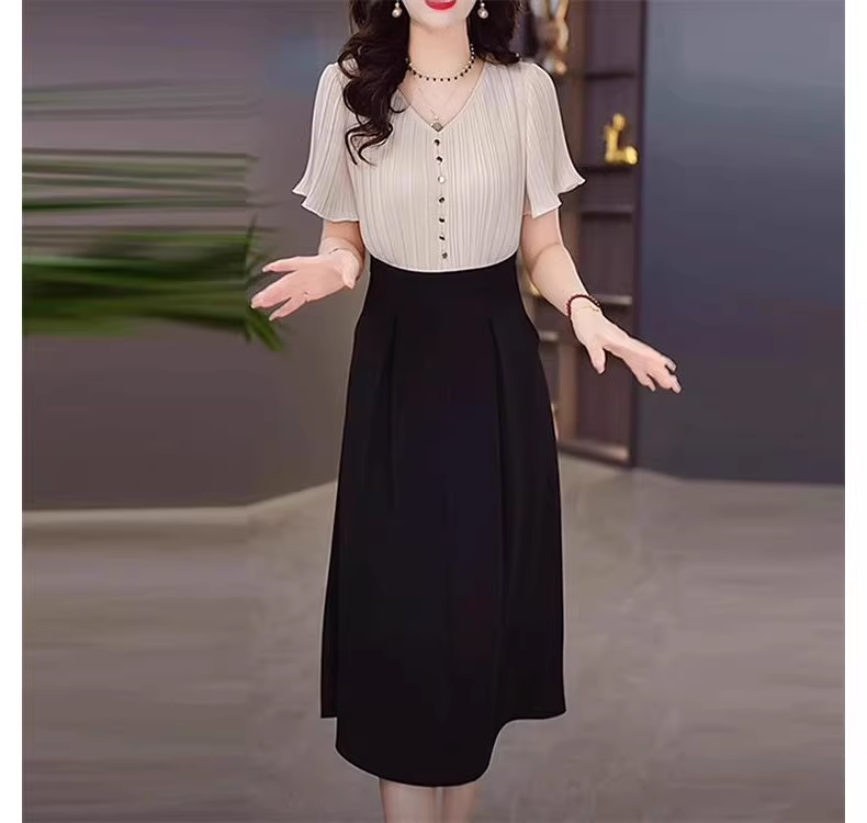 16237-Đầm xoè  phối lụa dập ly  trắng tay lở (chéo nhật, lụa dập ly)_thumbnail_1