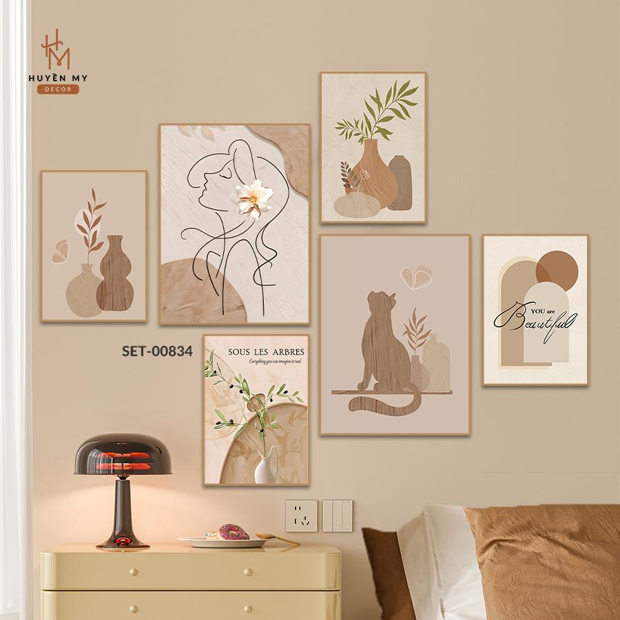 SET 6 Tranh Dán Tường Cô Gái, Mẫu Trendy, Decor Phòng Khách, Phòng Ngủ, Spa, Phòng Nail, Mi- Huyền My Decor