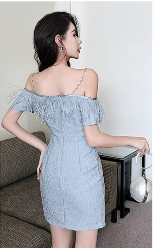 16350-Đầm body  xanh nhạt khoét vai  eo phối lưới ( thun xốp, thu lưới)_thumbnail_2