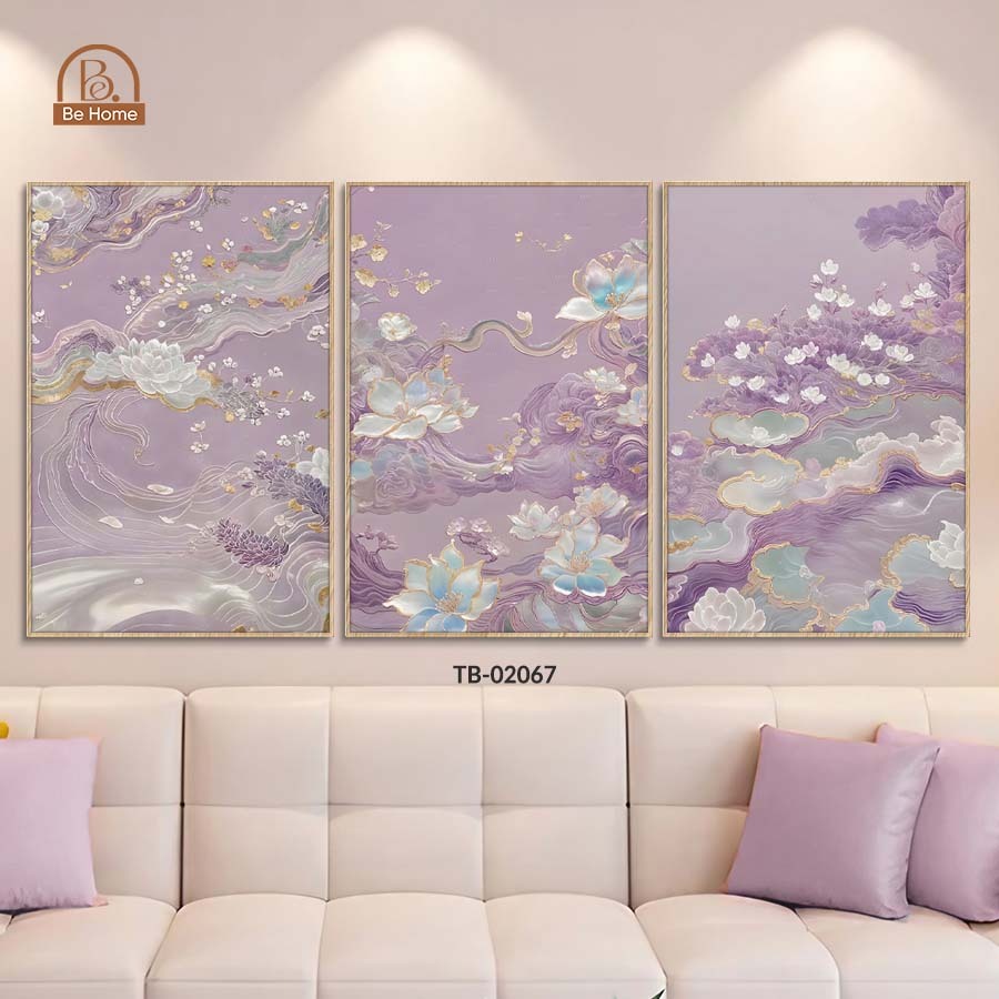Bộ 3 Tranh Canvas Phong Cảnh Hoa Lá Thiên Nhiên Hiện Đại – Trang Trí Phòng Khách, Phòng Ngủ, Nail, Mi – Behome Decor