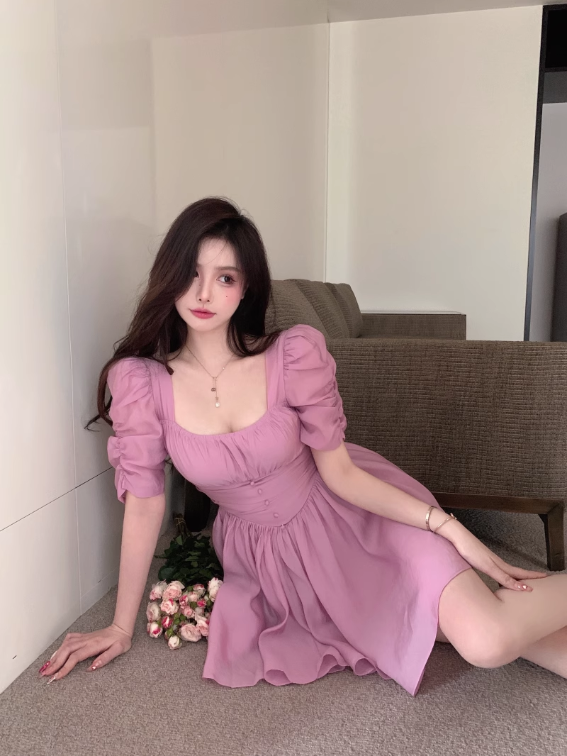 15587-Đầm xòe tiểu thư  màu hồng ruốc ( lụa dubai,lót)_thumbnail_1