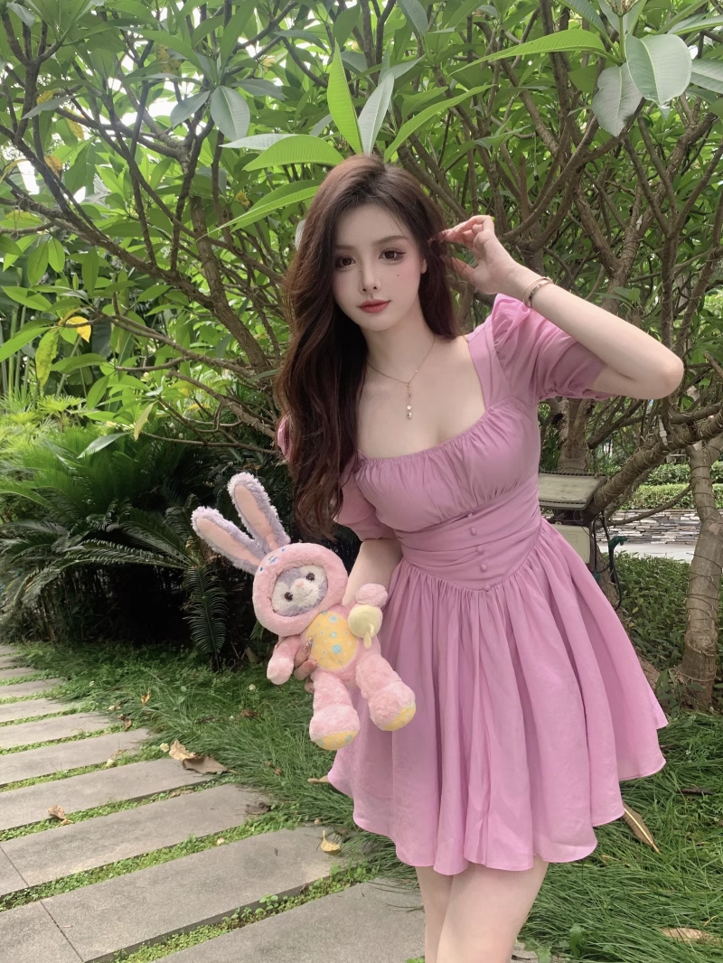 15587-Đầm xòe tiểu thư  màu hồng ruốc ( lụa dubai,lót)_thumbnail_0