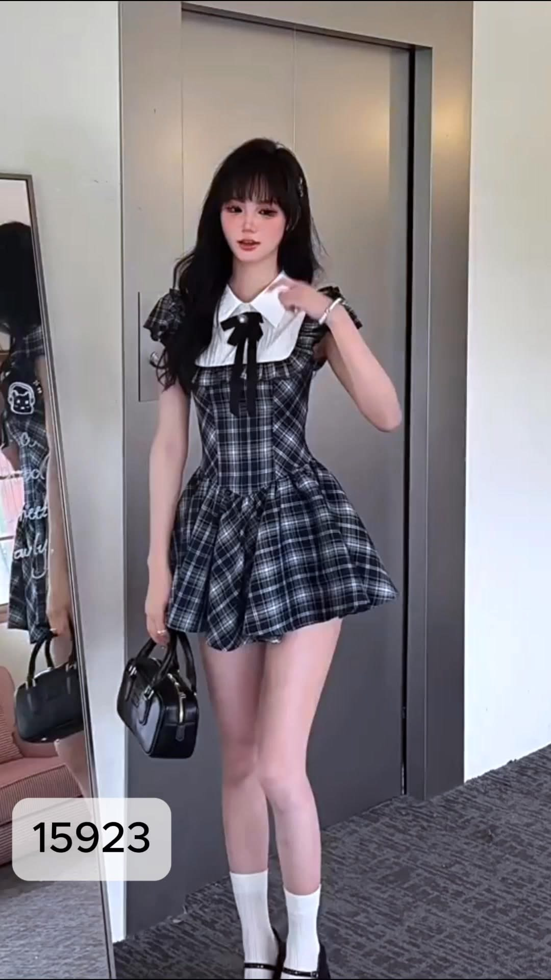 15923-Đầm kẻ tay tiên phối cổ sơ mi trắng kết nơ ( kẻ dạ)_thumbnail_0