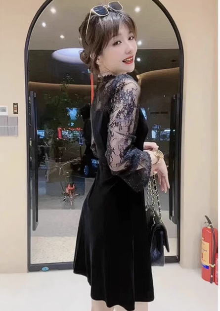 16365-Đầm xoè đen phối tay ren  kèm  nịt ( thun poly 2 da, ren)_thumbnail_2