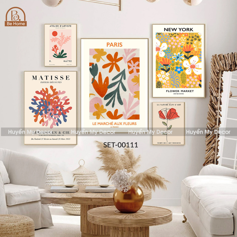 Combo 5 Tranh Lụa Kim Sa Cao Cấp, Trang Trí Phòng Khách, Phòng Ngủ, Phòng Ăn, Nail, Mi, Spa- BeHome Decor