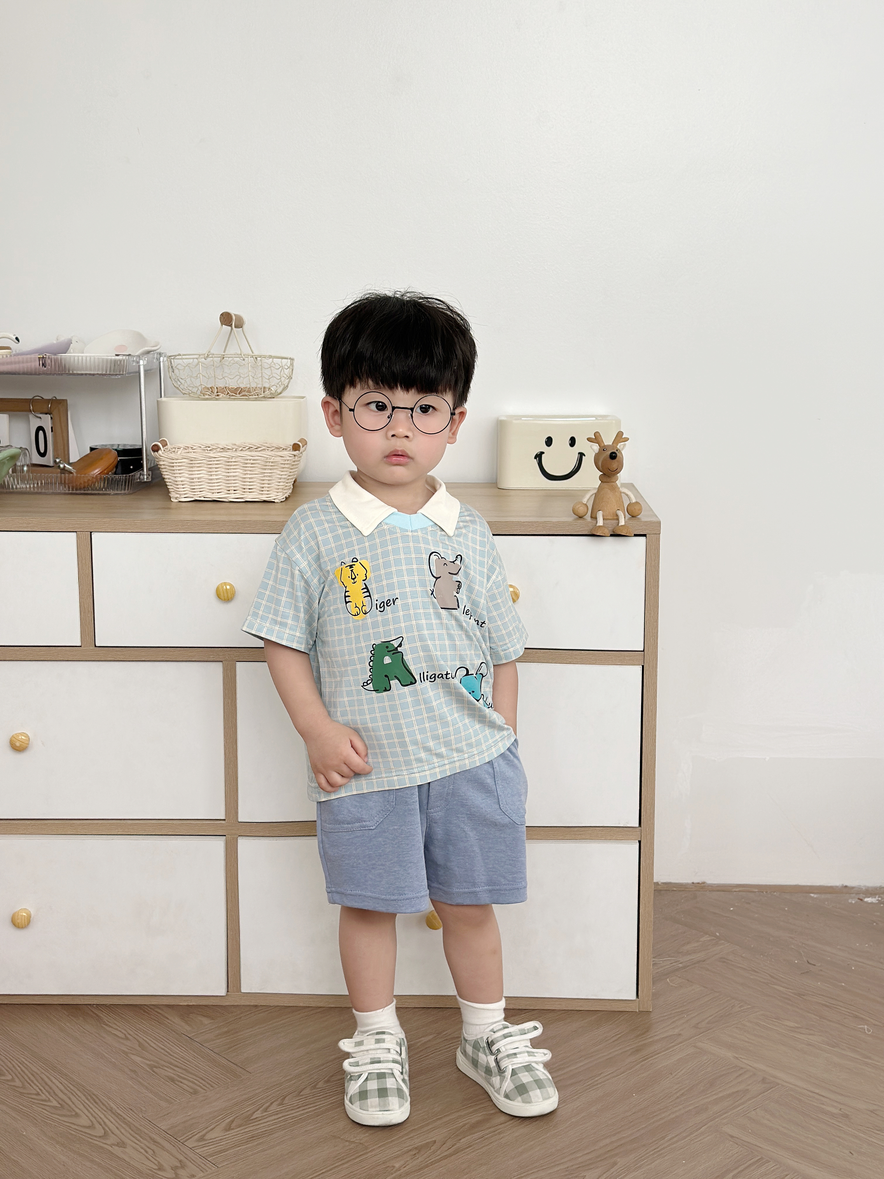 SB2253- bộ polo karo in chữ động vật