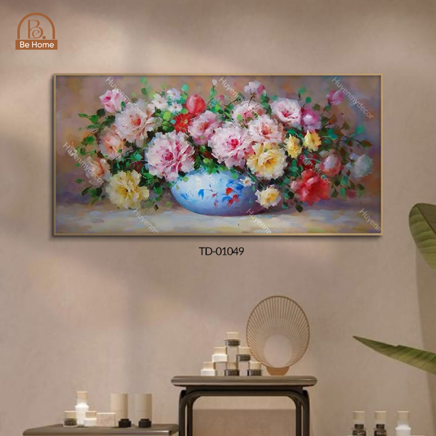 ( 16 mẫu) Tranh Đơn Hoa Mẫu Đơn Chất Liệu Lụa Kim Sa Cao Cấp, Decor Phòng Khách, Phòng Ngủ, Phòng Ăn- BeHome Decor