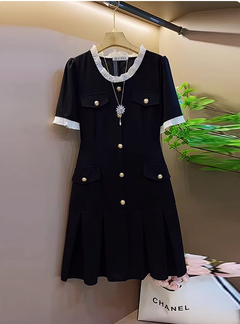 16263-Đầm uông đen  viền trắng kết nút ( thun  poly 2  da)_thumbnail_0