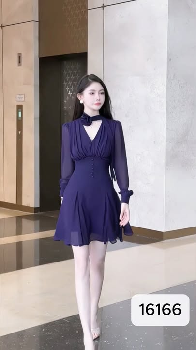 16166-Đầm voan tím tay dài cổ V cách điệu ( voan,lót)_thumbnail_0