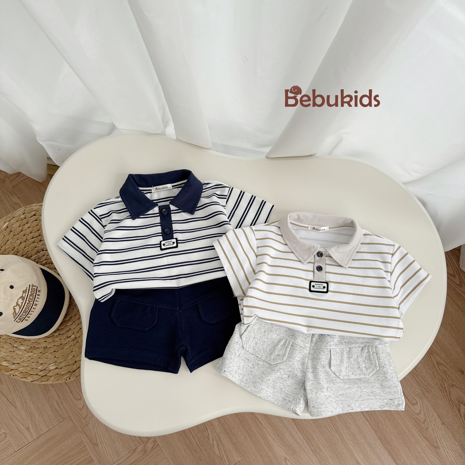 SB1844- bộ cộc tay kẻ bé trai phối cổ