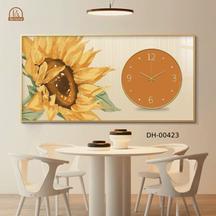 Tranh Đồng Hồ Tráng Gương Bông Hoa Treo Tường, Trang Trí Phòng Khách, Phòng Ngủ Sang Trọng, Mẫu Hiện Đại- BeHome Decor