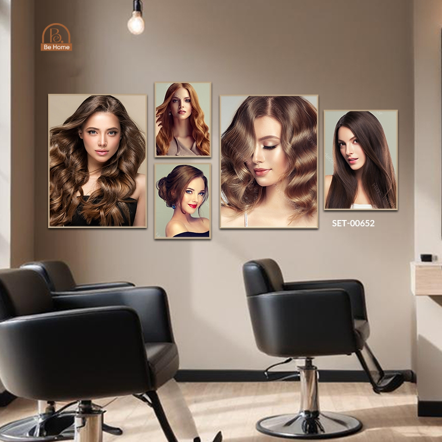 Set 5 Tranh Dán Tường Trang Trí Salon Tóc Nam/Nữ, Tranh Dán Tường Decor Giá Rẻ Kèm Băng Keo 2 Mặt -BeHome Decor