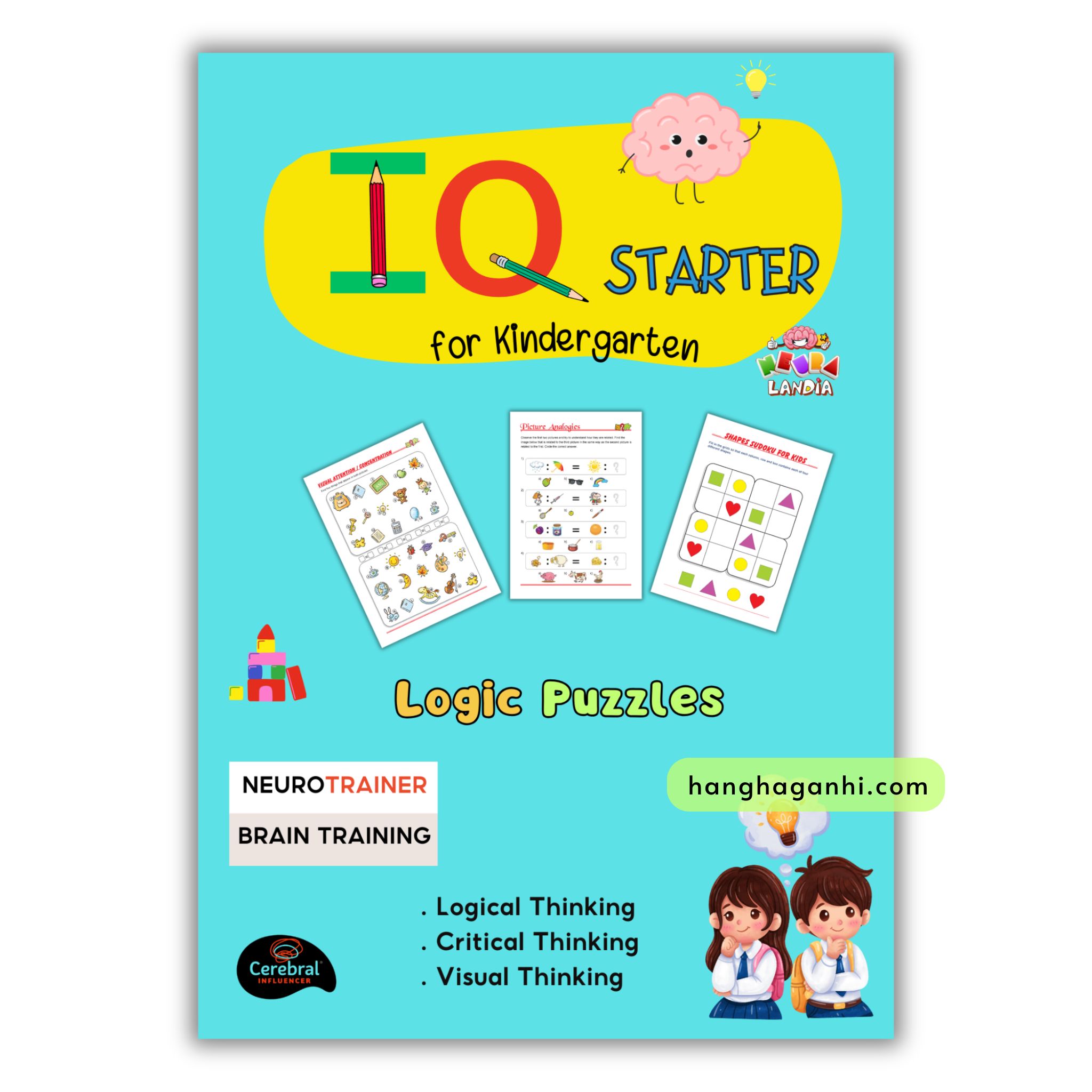 Logic Puzzles IQ Starters for Kindergarten, Neurotrainer Brain Booster, Sách tư duy cho bé mầm non