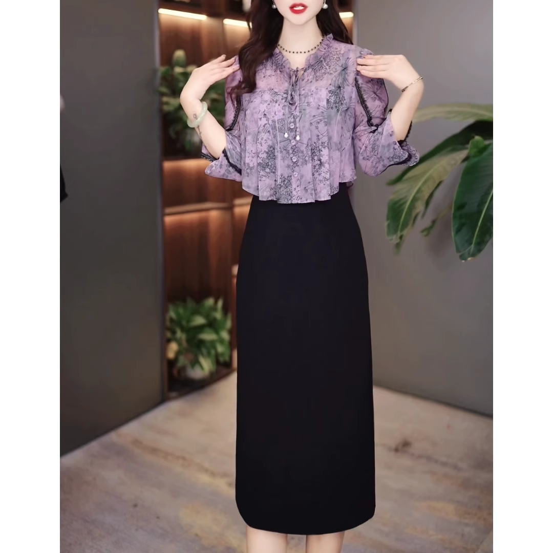 16487-Đầm suông liền giả rời phối lụa in 3D ( lụa, chéo nhật)_thumbnail_0